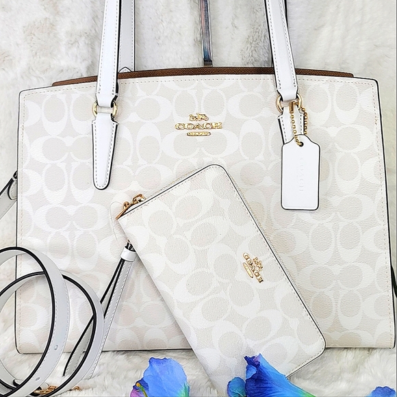 Coach SET 2 PCS Signature Shoulder Bag Purse Handbag + Wallet NWT - Picture 2 of 16